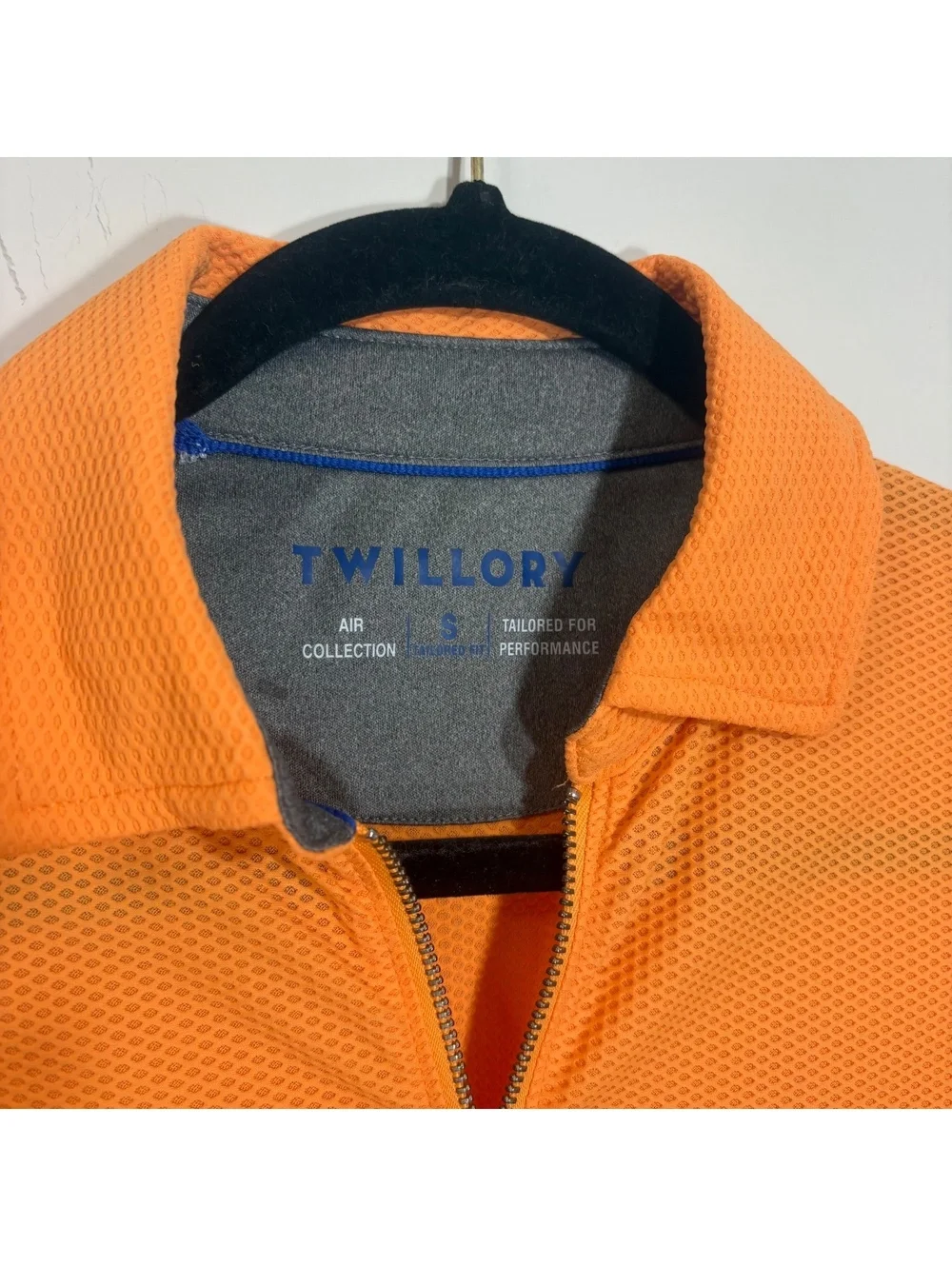 Twillory AIR Collection Men's S Orange Quarter Zip Performance Polo Tailored Fit
